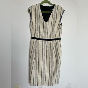 Zero + Maria Cornejo Notched V Neck Striped Cotton Sheath Dress 12 Made In USA